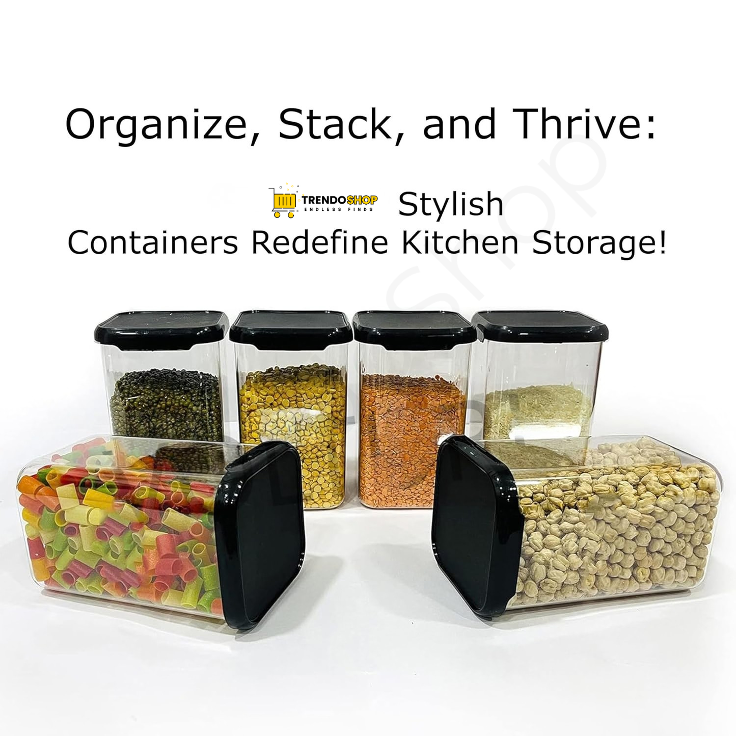 TrendoShop Airtight Storage Jar Set for Kitchen BPA Free Plastic Containers with Secure Lid Kitchen Organizer Pantry Storage Containers for Dry Fruits Dal Rice Multipurpose Black
