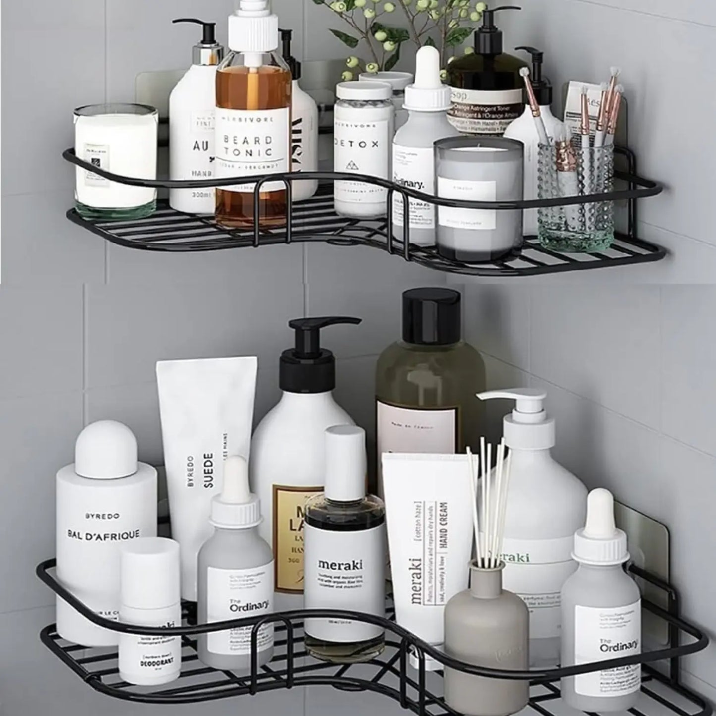 TrendoShop Corner Bathroom Shelf Iron Wall Mounted Storage Rack Matte Black Anti Rust No Drill Bathroom Kitchen Organizer Heavy Duty