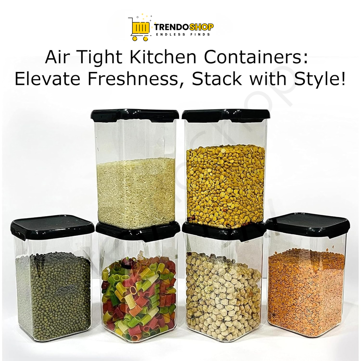 TrendoShop Airtight Storage Jar Set for Kitchen BPA Free Plastic Containers with Secure Lid Kitchen Organizer Pantry Storage Containers for Dry Fruits Dal Rice Multipurpose Black
