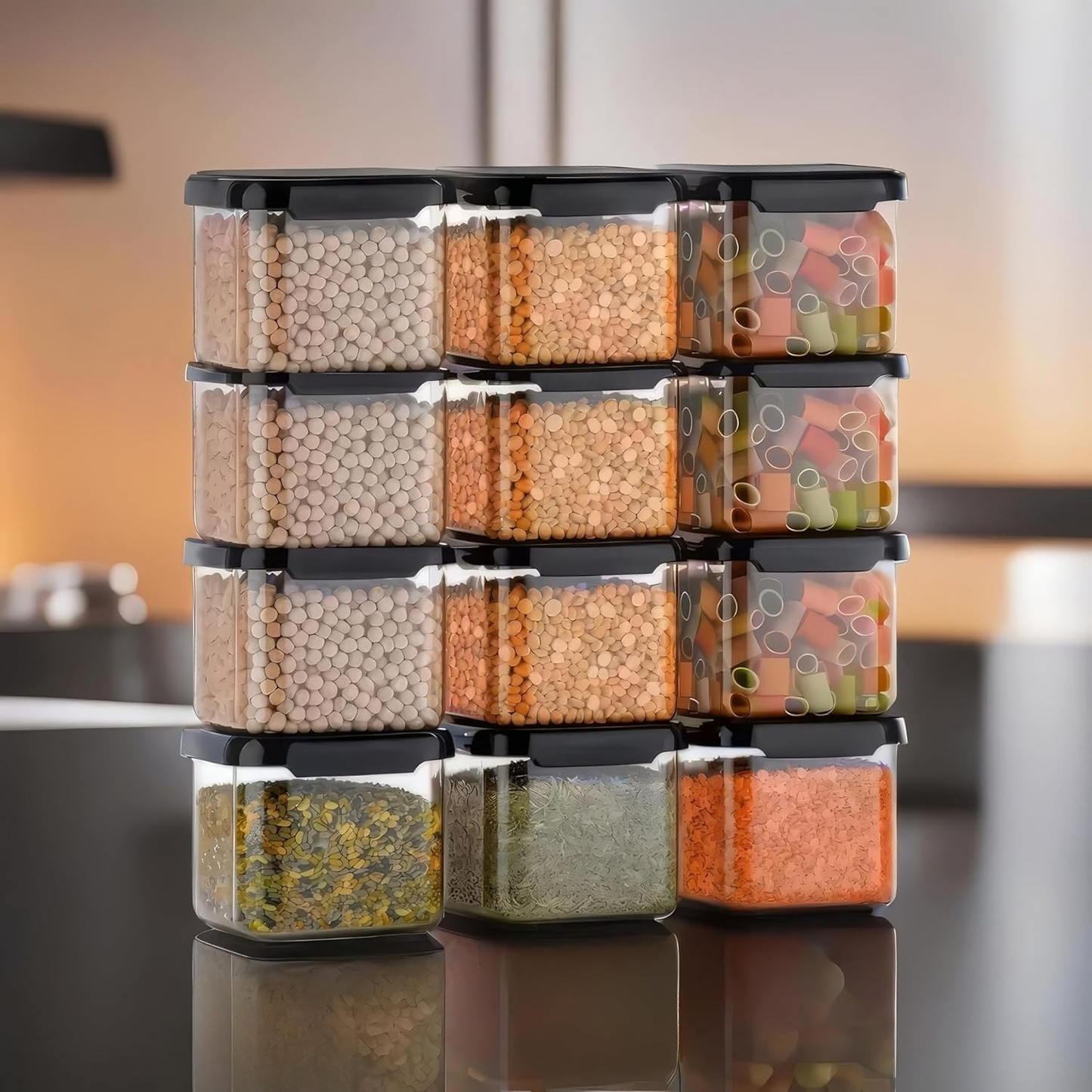 TrendoShop Airtight Storage Jar Set for Kitchen BPA Free Plastic Containers with Secure Lid Kitchen Organizer Pantry Storage Containers for Dry Fruits Dal Rice Multipurpose Black