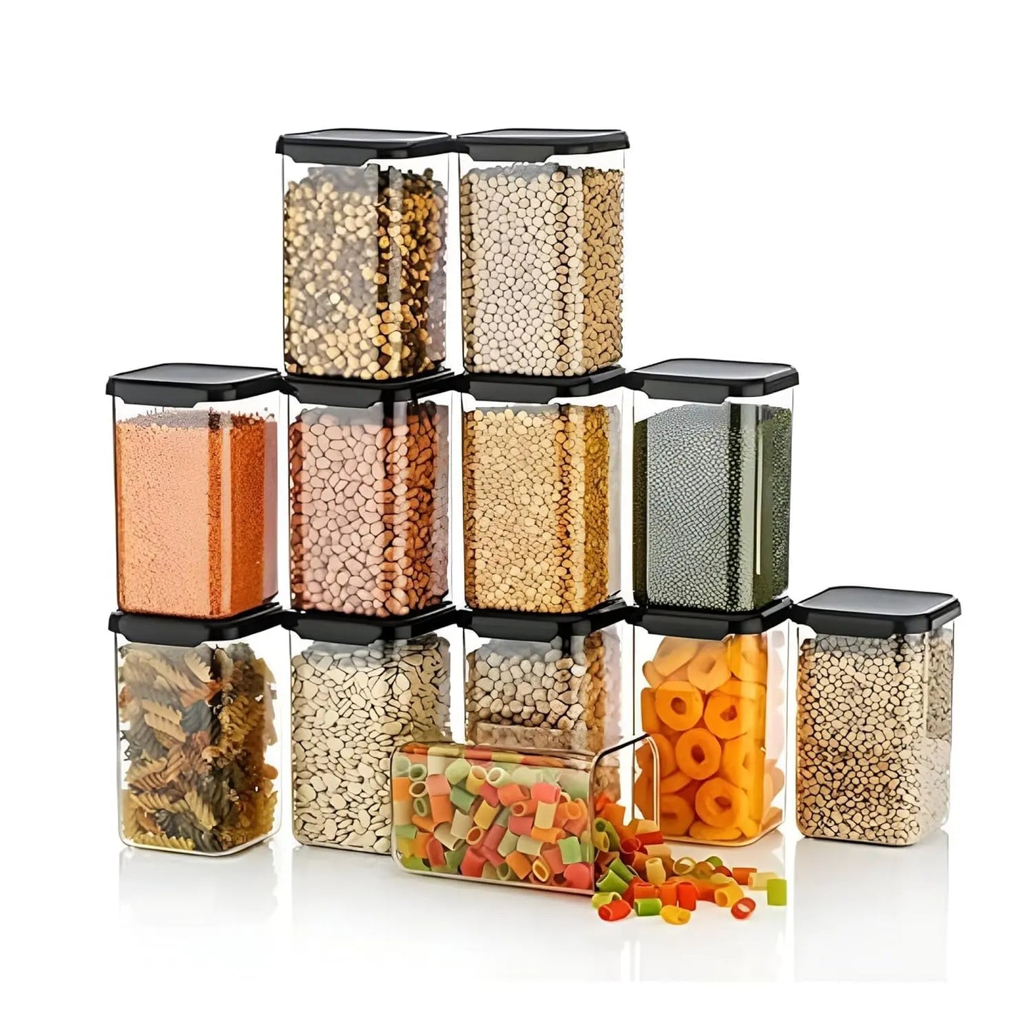 TrendoShop Airtight Storage Jar Set for Kitchen BPA Free Plastic Containers with Secure Lid Kitchen Organizer Pantry Storage Containers for Dry Fruits Dal Rice Multipurpose Black