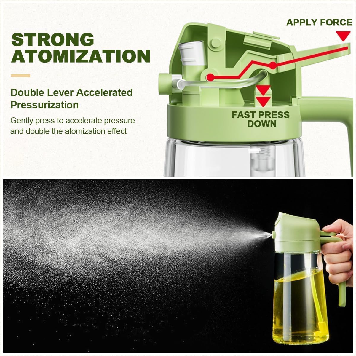 Glass Oil Sprayer and Dispenser Bottle 500ml Capacity 2-in-1 Design