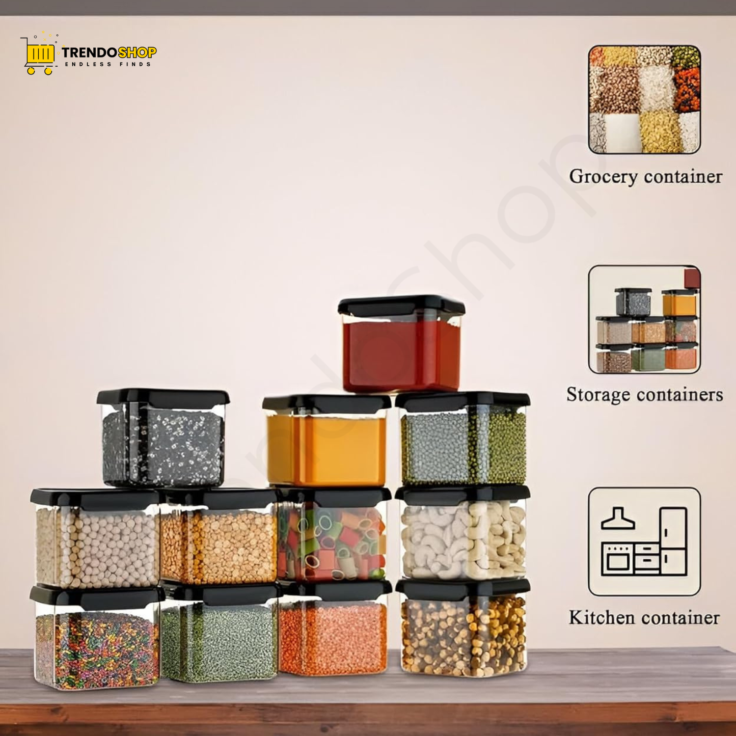 TrendoShop Airtight Storage Jar Set for Kitchen BPA Free Plastic Containers with Secure Lid Kitchen Organizer Pantry Storage Containers for Dry Fruits Dal Rice Multipurpose Black