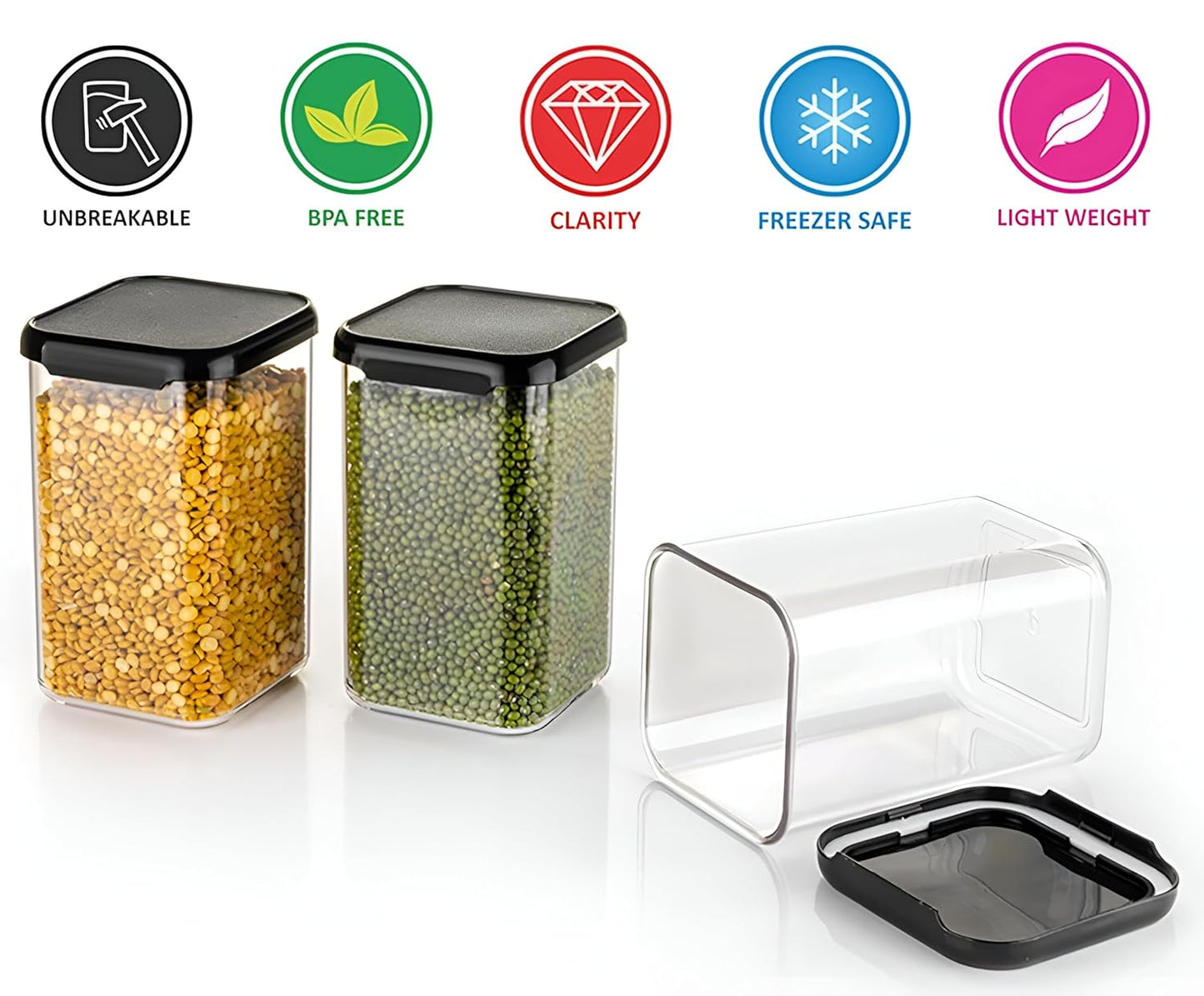 TrendoShop Airtight Storage Jar Set for Kitchen BPA Free Plastic Containers with Secure Lid Kitchen Organizer Pantry Storage Containers for Dry Fruits Dal Rice Multipurpose Black