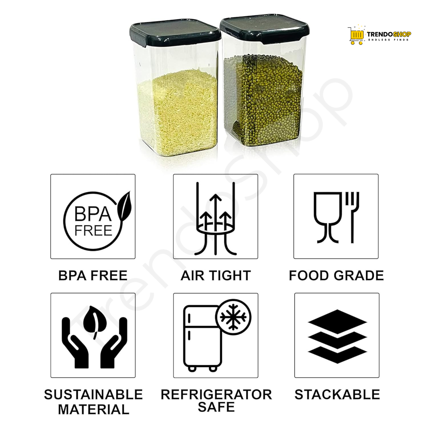 TrendoShop Airtight Storage Jar Set for Kitchen BPA Free Plastic Containers with Secure Lid Kitchen Organizer Pantry Storage Containers for Dry Fruits Dal Rice Multipurpose Black