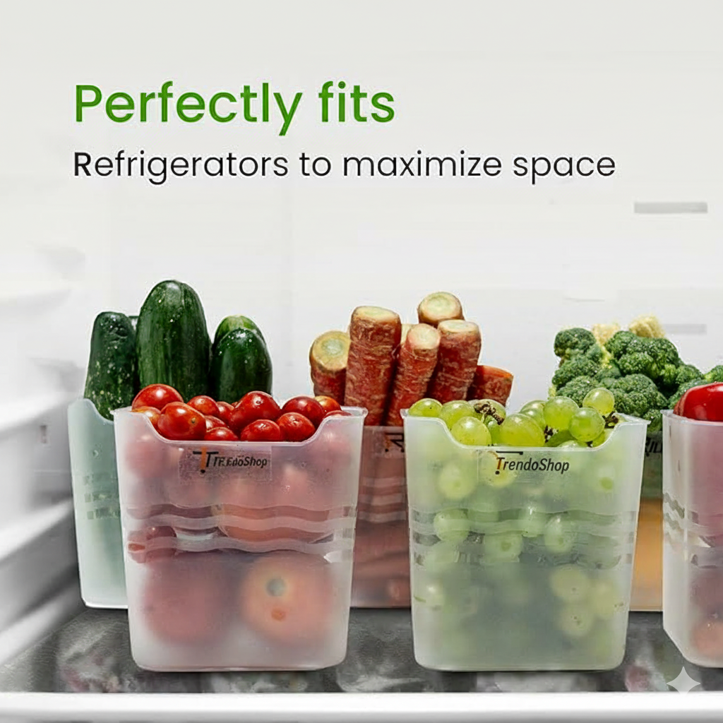 TrendoShop 6 Pcs Refrigerator Storage Boxes | Side Door Organizer | Fresh Food & Fruit Containers