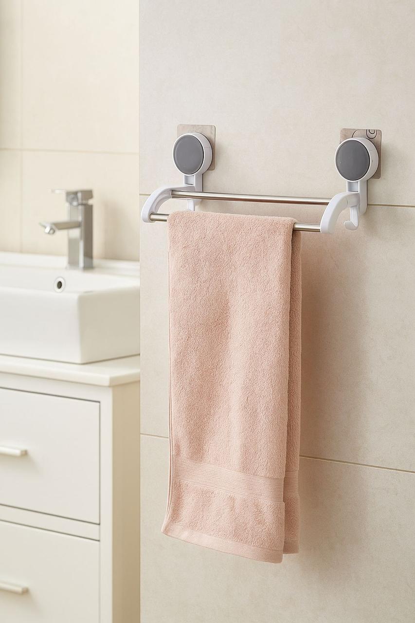 TrendoShop Double Rod Bathroom Towel Hanger | Strong Wall Mounted Towel Rack with Hooks | Space Saving Bathroom Organizer