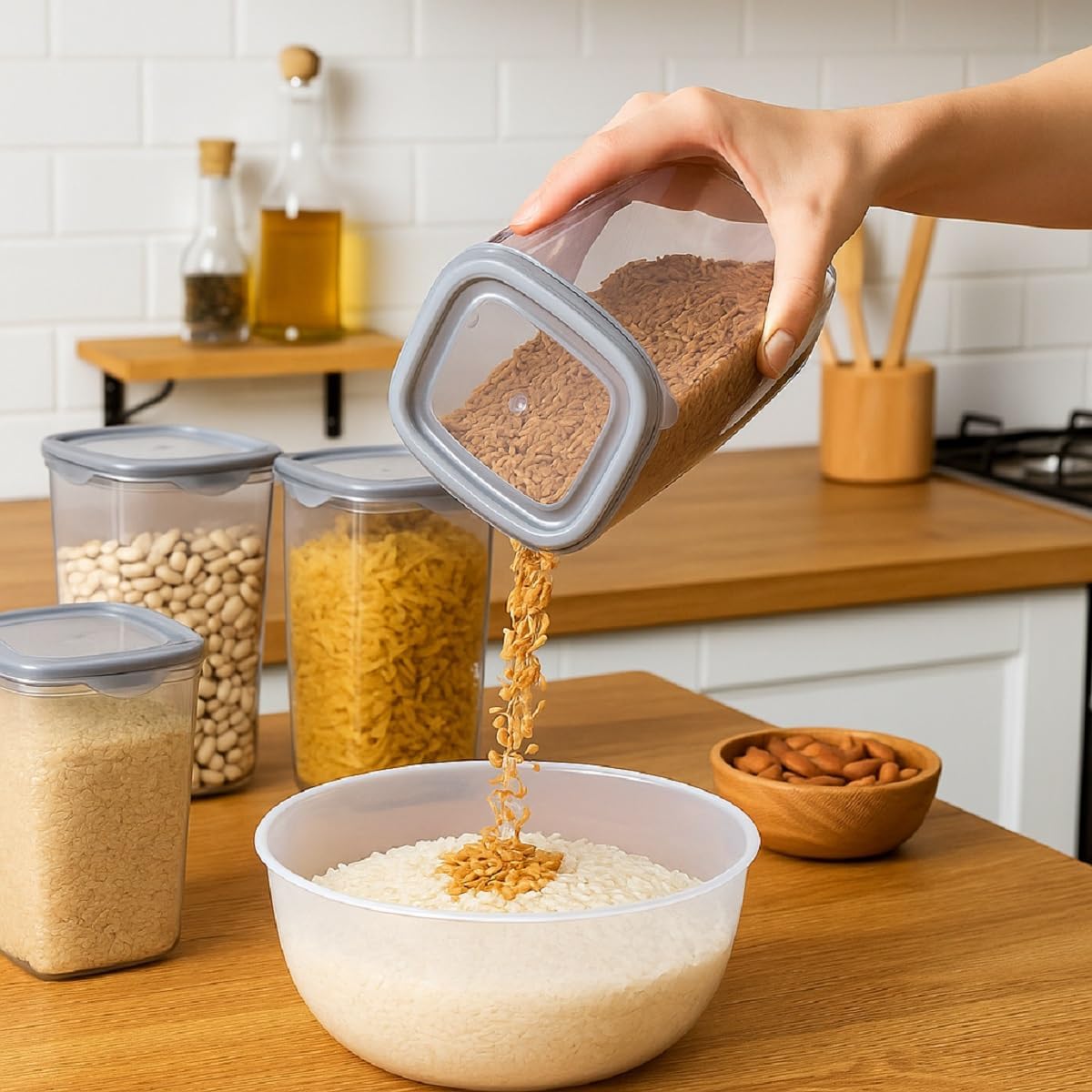 TrendoShop Airtight Kitchen Storage Containers Set | 1100 ML Transparent Food Storage Boxes for Pulses, Grains, Cereals, Snacks & Dry Fruits | Kitchen Accessories for Home (Pack of 6)