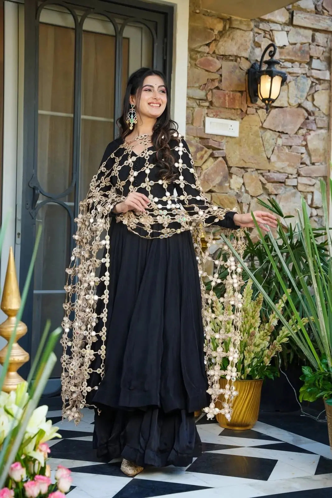 Crepe Mystic Black Anarkali Suit Set