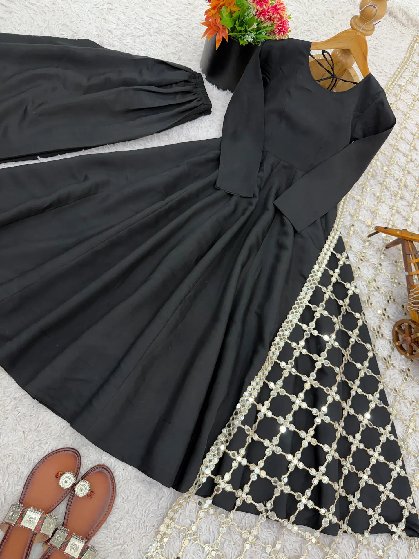 Crepe Mystic Black Anarkali Suit Set