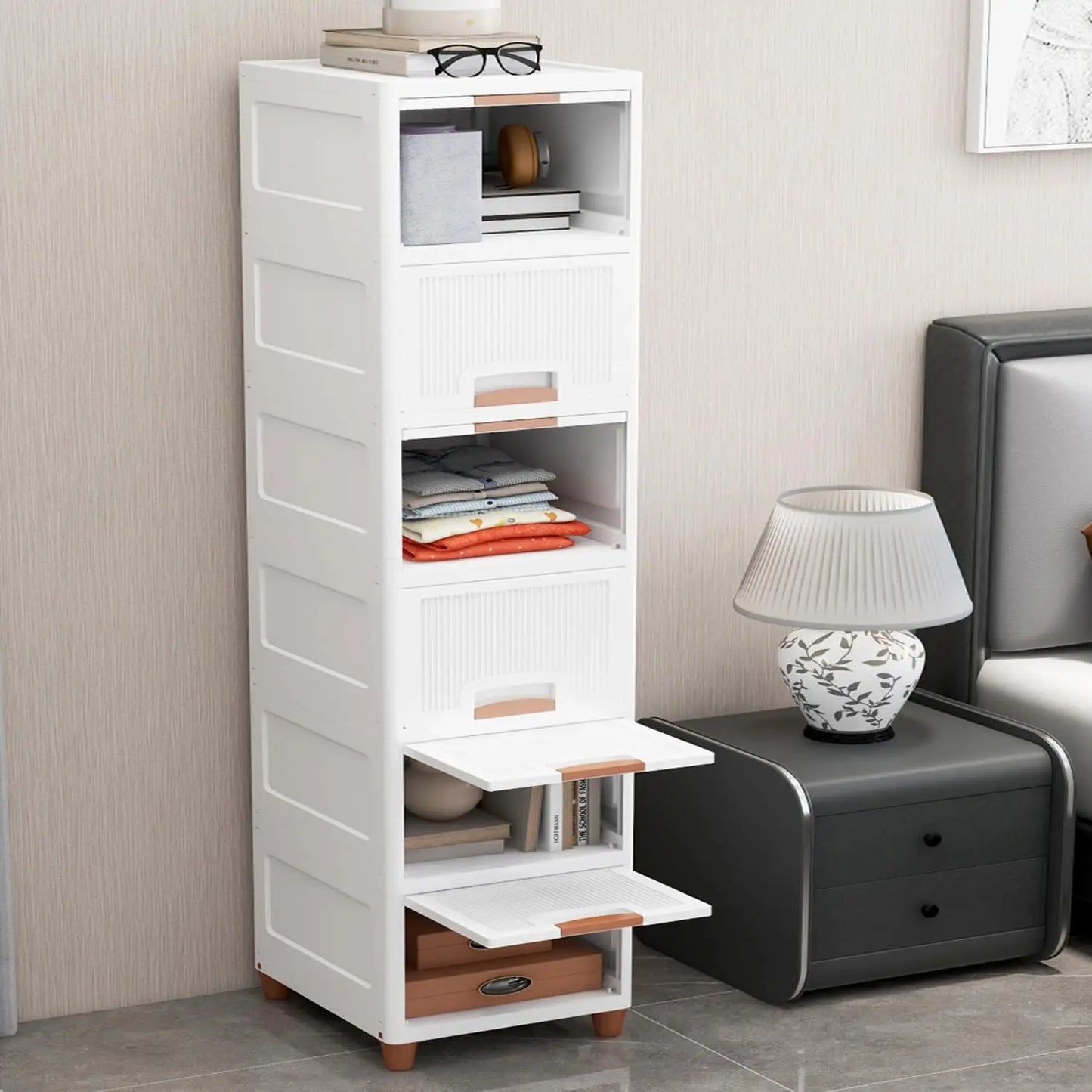 Multi-Purpose Modular Storage Box | Stackable Organizer Rack for Clothes, Kitchen, Bedroom & Living Room | Space-Saving Wardrobe Cabinet | 4-Piece Set (Ivory, 33L x 38W x 27H cm)