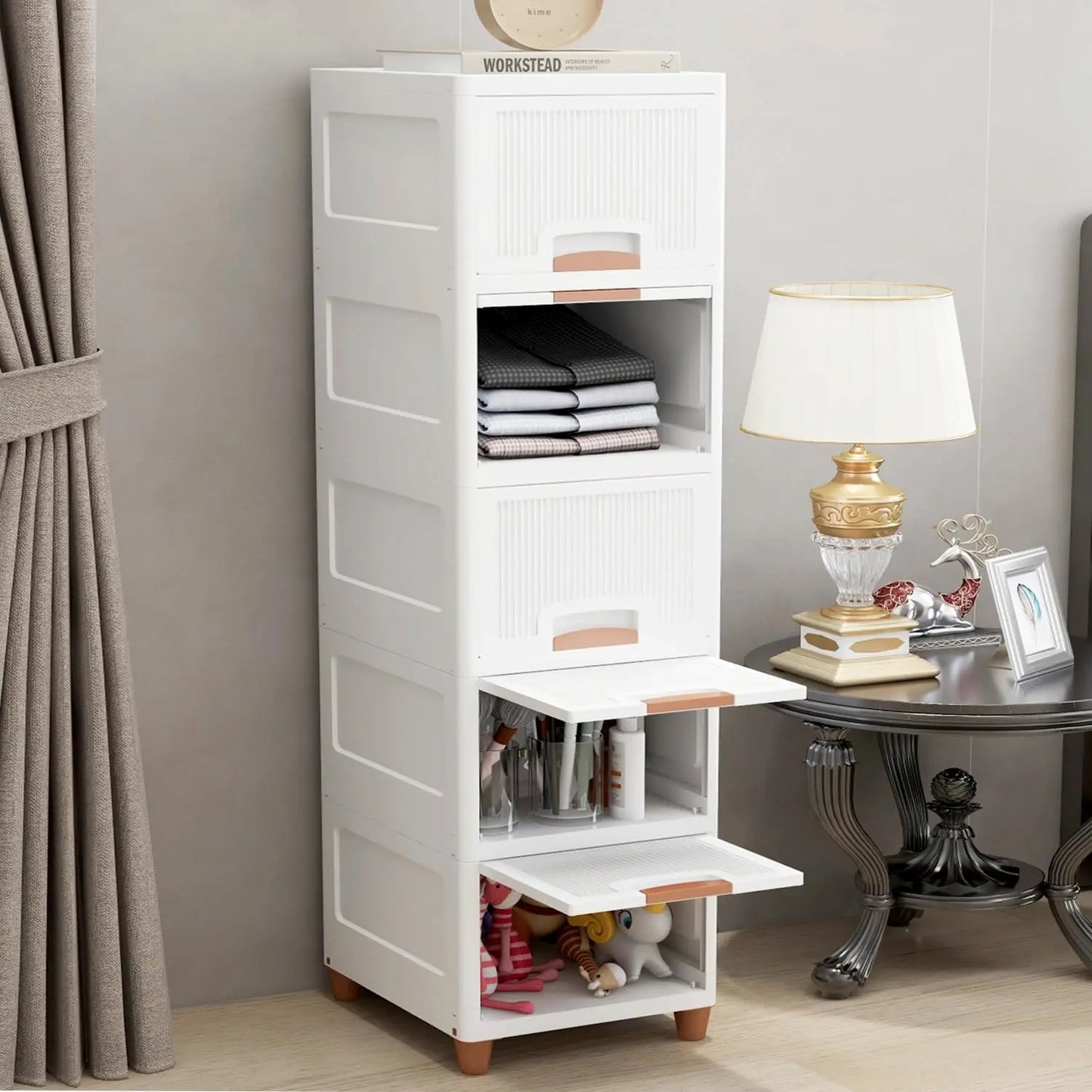 Multi-Purpose Modular Storage Box | Stackable Organizer Rack for Clothes, Kitchen, Bedroom & Living Room | Space-Saving Wardrobe Cabinet | 4-Piece Set (Ivory, 33L x 38W x 27H cm)