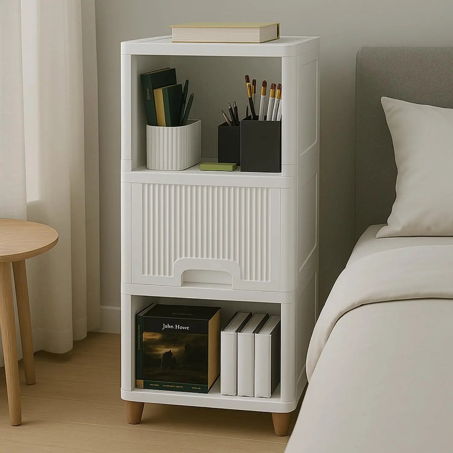 Multi-Purpose Modular Storage Box | Stackable Organizer Rack for Clothes, Kitchen, Bedroom & Living Room | Space-Saving Wardrobe Cabinet | 4-Piece Set (Ivory, 33L x 38W x 27H cm)