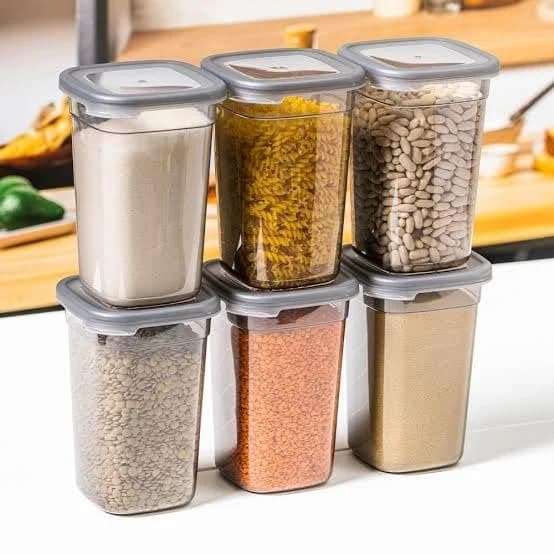 TrendoShop Airtight Kitchen Storage Containers Set | 1100 ML Transparent Food Storage Boxes for Pulses, Grains, Cereals, Snacks & Dry Fruits | Kitchen Accessories for Home (Pack of 6)