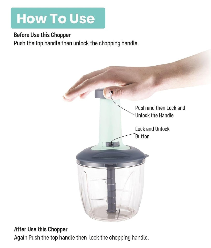 Manual Vegetable & Fruit Chopper Multicolor | Quick & Push Hand Chopper | 450ml/500ml/650ml/700ml/1000ml/1100ml Sizes | Kitchen Cutter for Salad, Ginger, Onion & Veggies