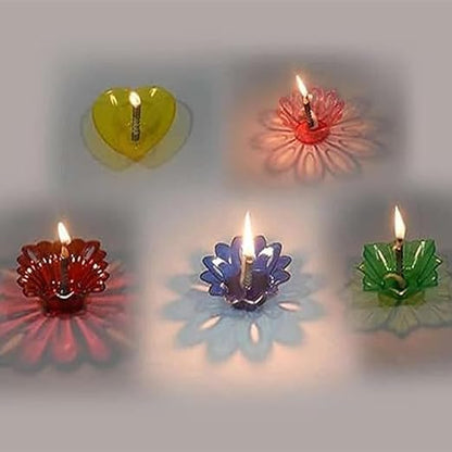 Unbreakable 12pcs Colorful 3D Reflection Diyas for Diwali Decor. Flower Shape Shadow Reflective Diyas for Diwali Decoration