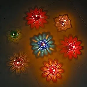 Unbreakable 12pcs Colorful 3D Reflection Diyas for Diwali Decor. Flower Shape Shadow Reflective Diyas for Diwali Decoration