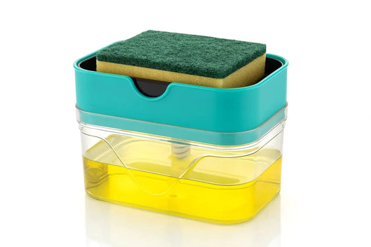 TrendoShop Press Soap Dispenser with Sponge Holder 2 in 1 and Smart Top Liquid Soap Dispenser ABS Plastic for Kitchen Sink Countertop 350 ml to 380 ml