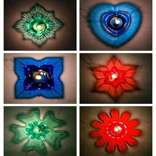 Unbreakable 12pcs Colorful 3D Reflection Diyas for Diwali Decor. Flower Shape Shadow Reflective Diyas for Diwali Decoration