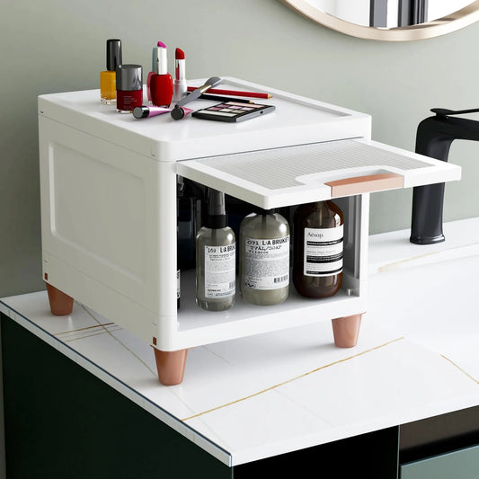 TrendoShop Multi-Purpose Modular Storage Box | Stackable Organizer Rack for Clothes, Kitchen, Bedroom & Living Room | Space-Saving Wardrobe Cabinet | Ivory, 33L x 38W x 27H cm