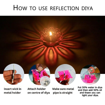 Unbreakable 12pcs Colorful 3D Reflection Diyas for Diwali Decor. Flower Shape Shadow Reflective Diyas for Diwali Decoration