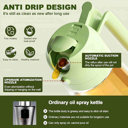 Glass Oil Sprayer and Dispenser Bottle 500ml Capacity 2-in-1 Design