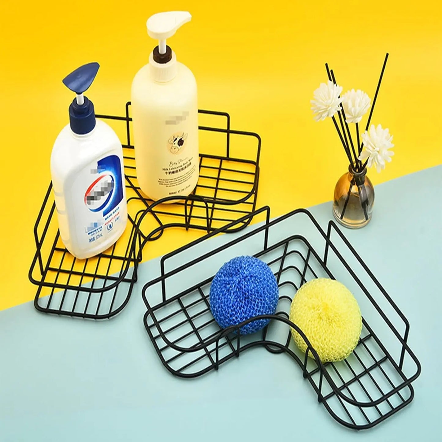 TrendoShop Corner Bathroom Shelf Iron Wall Mounted Storage Rack Matte Black Anti Rust No Drill Bathroom Kitchen Organizer Heavy Duty