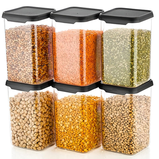 TrendoShop Airtight Storage Jar Set for Kitchen BPA Free Plastic Containers with Secure Lid Kitchen Organizer Pantry Storage Containers for Dry Fruits Dal Rice Multipurpose Black