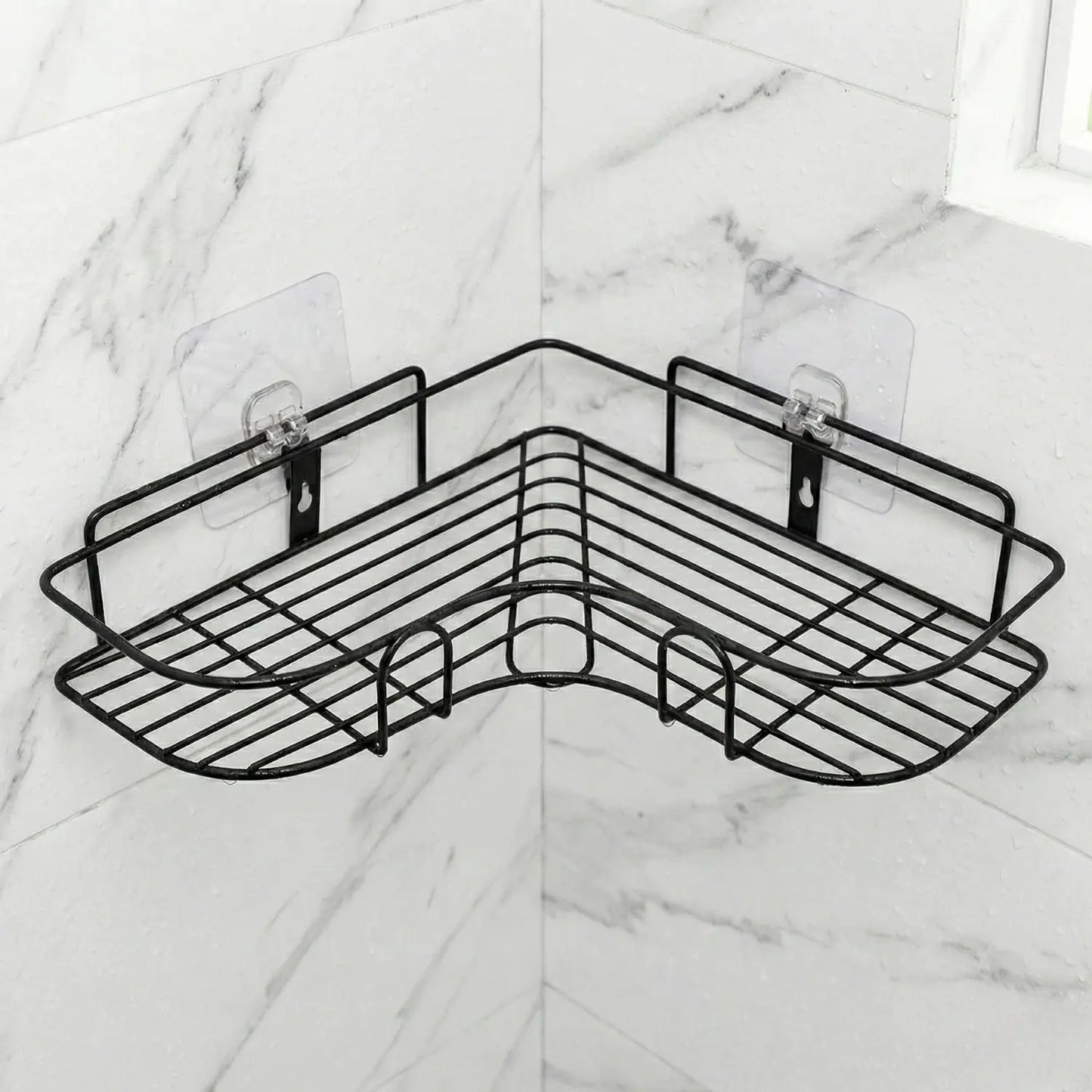 TrendoShop Corner Bathroom Shelf Iron Wall Mounted Storage Rack Matte Black Anti Rust No Drill Bathroom Kitchen Organizer Heavy Duty