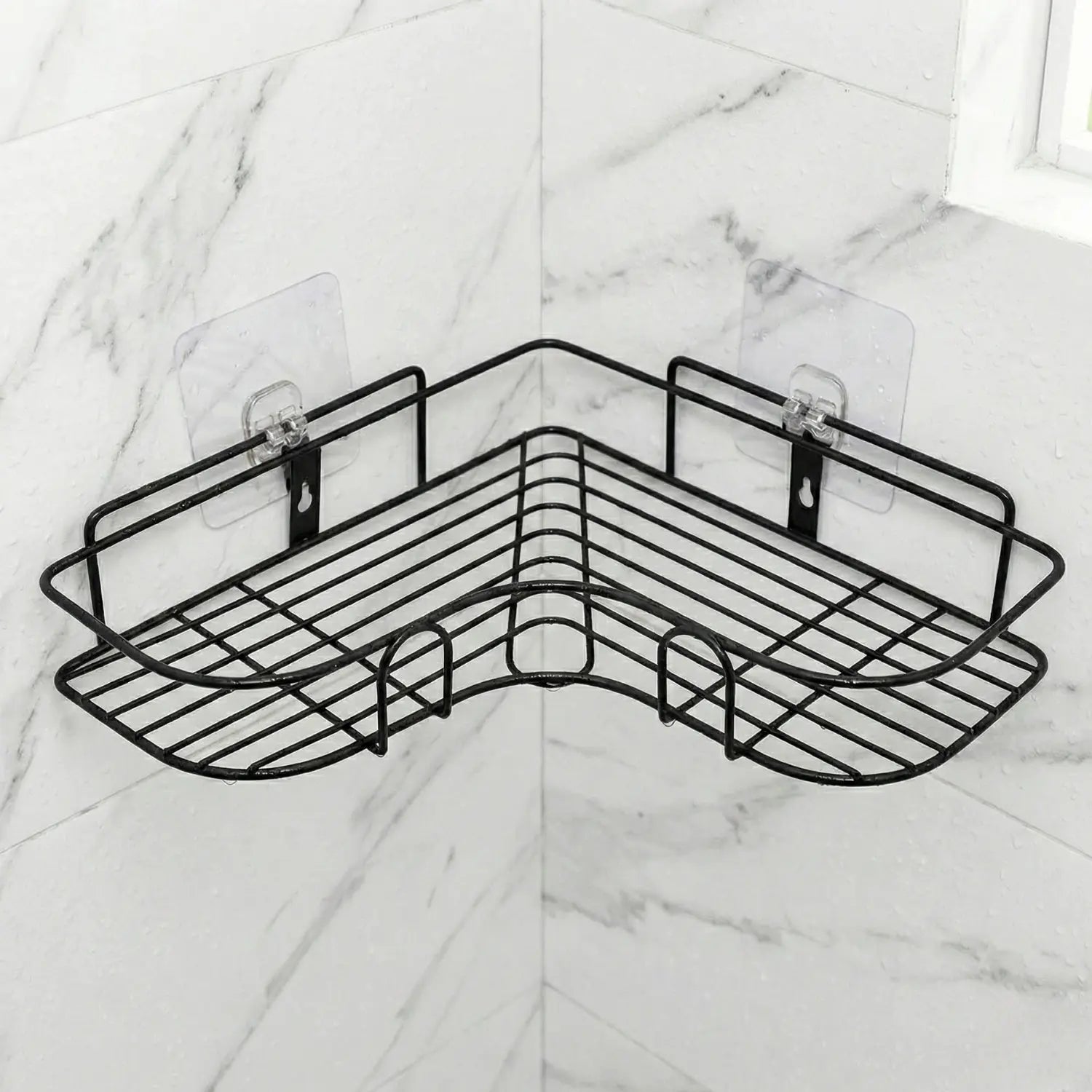 TrendoShop Corner Bathroom Shelf Iron Wall Mounted Storage Rack Matte Black Anti Rust No Drill Bathroom Kitchen Organizer Heavy Duty