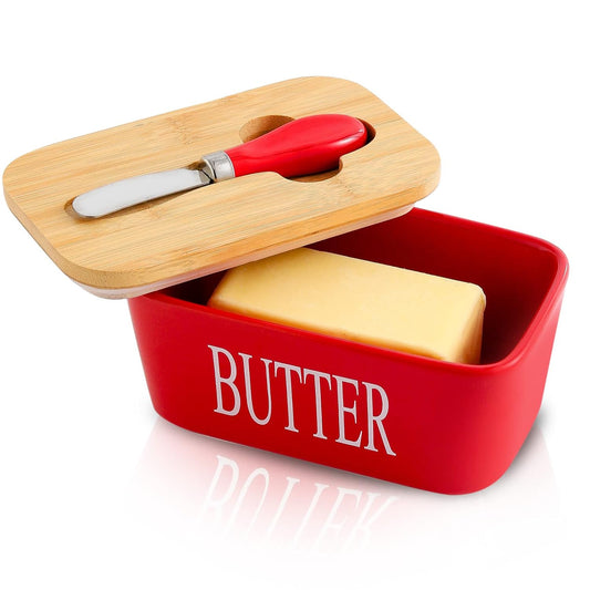 Ceramic Butter Box with Lid & Butter Knife – Premium Butter Dish for Fridge Storage, Butter Container & Butter Keeper Tray for Kitchen & Dining Table – Food-Safe Durable Ceramic
