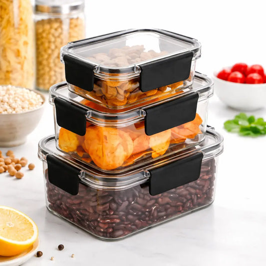 TrendoShop Airtight Food Storage Containers Set, BPA-Free, Leak Proof, Transparent Rectangle Containers with Lids, 300ML-800ML-1200ML, 3 Piece Set for Fridge and Pantry Organisation
