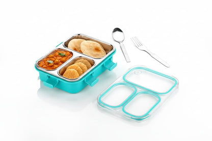 3 Compartment Stainless Steel Lunch Box | Leak Proof Airtight BPA Free Tiffin for Office, School Kids & Travel