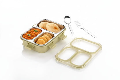 3 Compartment Stainless Steel Lunch Box | Leak Proof Airtight BPA Free Tiffin for Office, School Kids & Travel