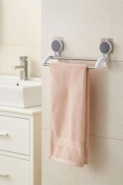 TrendoShop Double Rod Bathroom Towel Hanger | Strong Wall Mounted Towel Rack with Hooks | Space Saving Bathroom Organizer