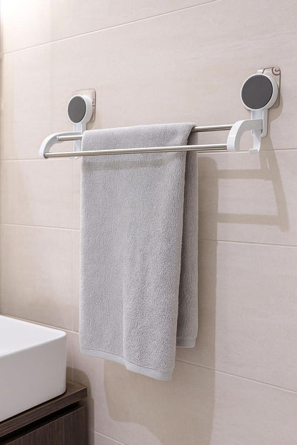 TrendoShop Double Rod Bathroom Towel Hanger | Strong Wall Mounted Towel Rack with Hooks | Space Saving Bathroom Organizer