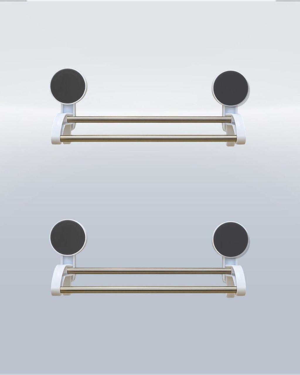 TrendoShop Double Rod Bathroom Towel Hanger | Strong Wall Mounted Towel Rack with Hooks | Space Saving Bathroom Organizer