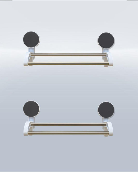 TrendoShop Double Rod Bathroom Towel Hanger | Strong Wall Mounted Towel Rack with Hooks | Space Saving Bathroom Organizer