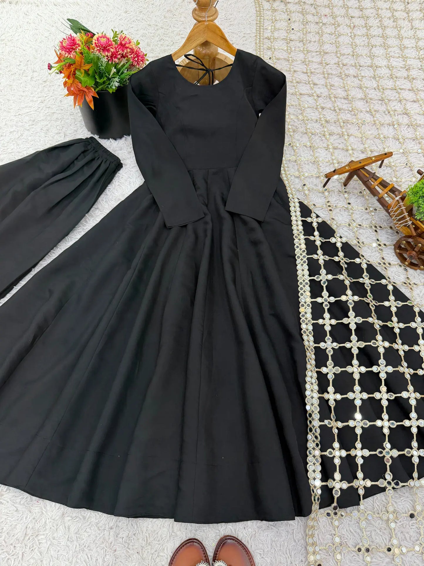 Crepe Mystic Black Anarkali Suit Set