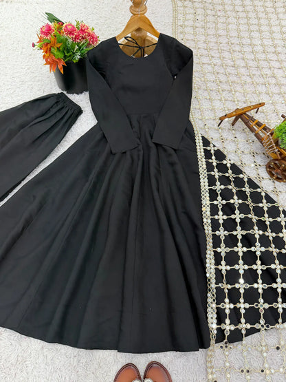 Crepe Mystic Black Anarkali Suit Set