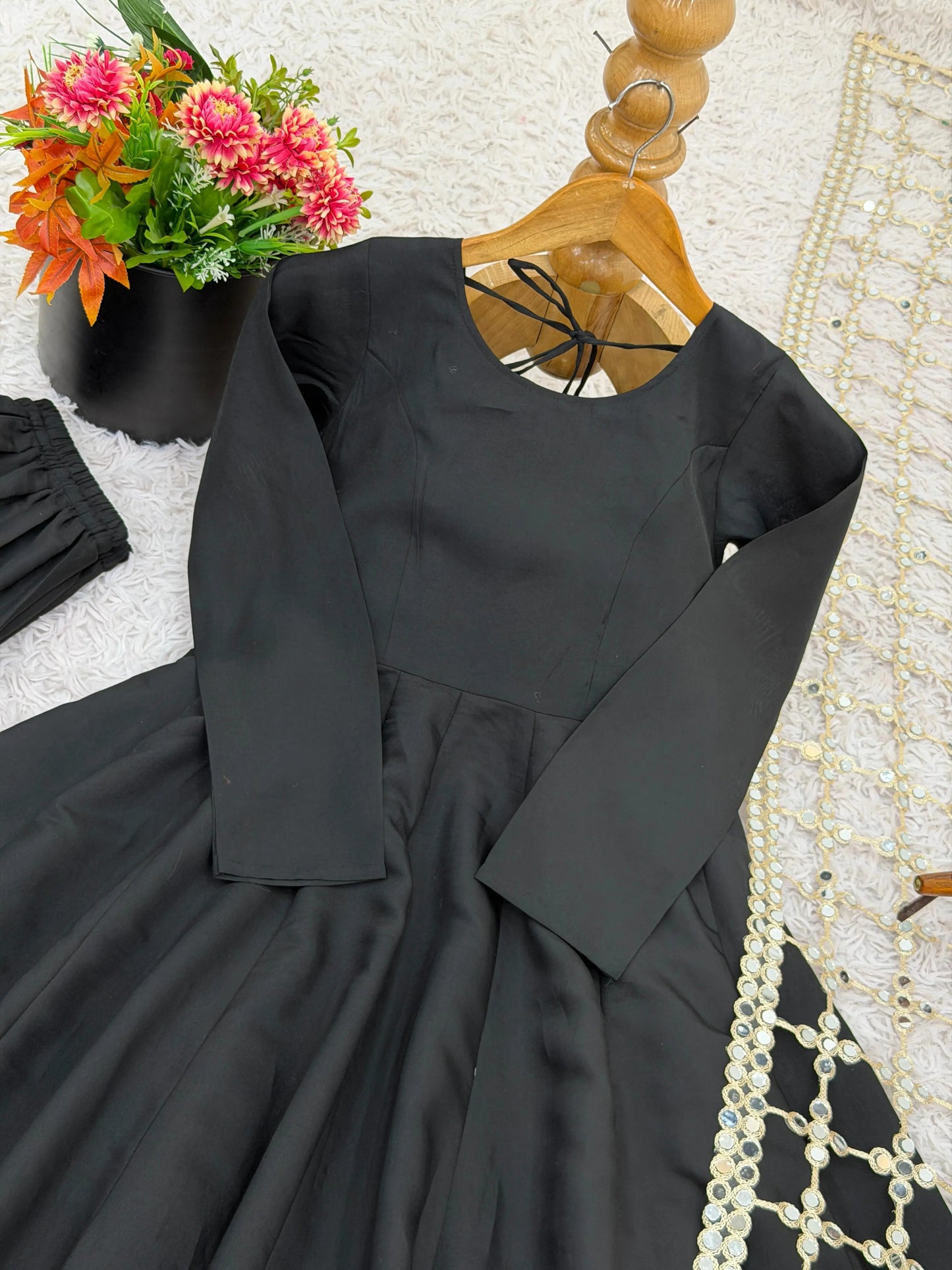 Crepe Mystic Black Anarkali Suit Set