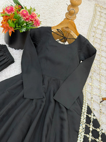 Crepe Mystic Black Anarkali Suit Set