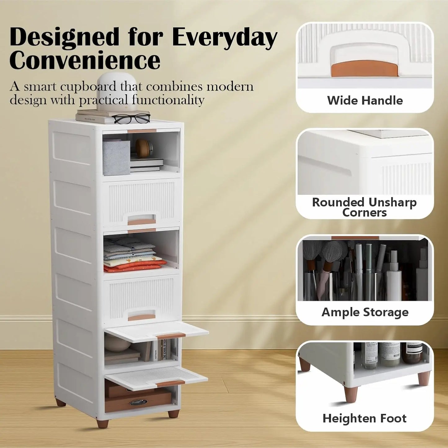 Multi-Purpose Modular Storage Box | Stackable Organizer Rack for Clothes, Kitchen, Bedroom & Living Room | Space-Saving Wardrobe Cabinet | 4-Piece Set (Ivory, 33L x 38W x 27H cm)
