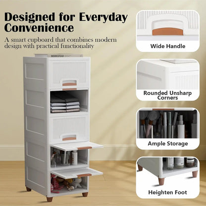 Multi-Purpose Modular Storage Box | Stackable Organizer Rack for Clothes, Kitchen, Bedroom & Living Room | Space-Saving Wardrobe Cabinet | 4-Piece Set (Ivory, 33L x 38W x 27H cm)