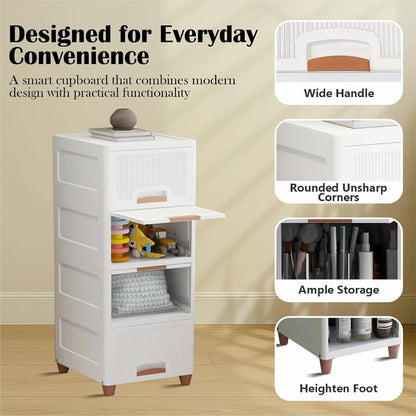 Multi-Purpose Modular Storage Box | Stackable Organizer Rack for Clothes, Kitchen, Bedroom & Living Room | Space-Saving Wardrobe Cabinet | 4-Piece Set (Ivory, 33L x 38W x 27H cm)