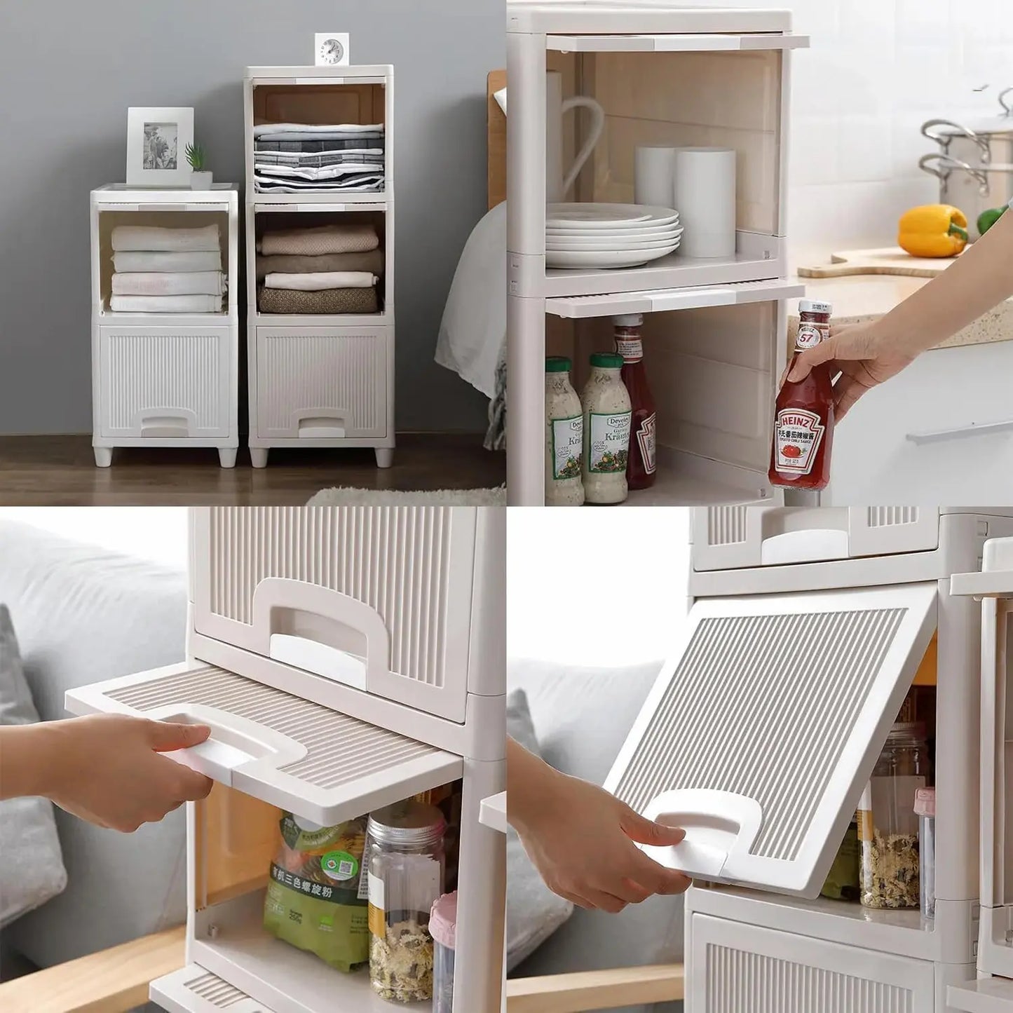 Multi-Purpose Modular Storage Box | Stackable Organizer Rack for Clothes, Kitchen, Bedroom & Living Room | Space-Saving Wardrobe Cabinet | 4-Piece Set (Ivory, 33L x 38W x 27H cm)