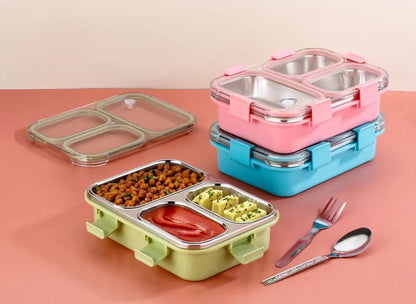 3 Compartment Stainless Steel Lunch Box | Leak Proof Airtight BPA Free Tiffin for Office, School Kids & Travel