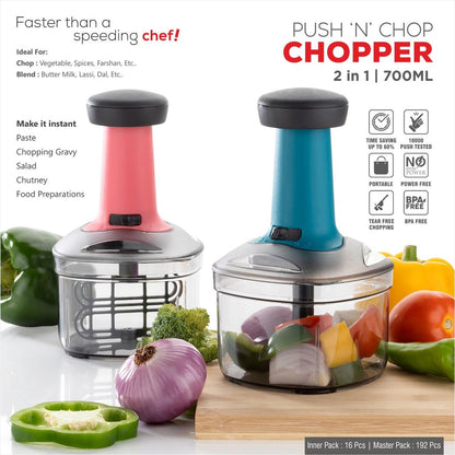 Manual Vegetable & Fruit Chopper Multicolor | Quick & Push Hand Chopper | 450ml/500ml/650ml/700ml/1000ml/1100ml Sizes | Kitchen Cutter for Salad, Ginger, Onion & Veggies