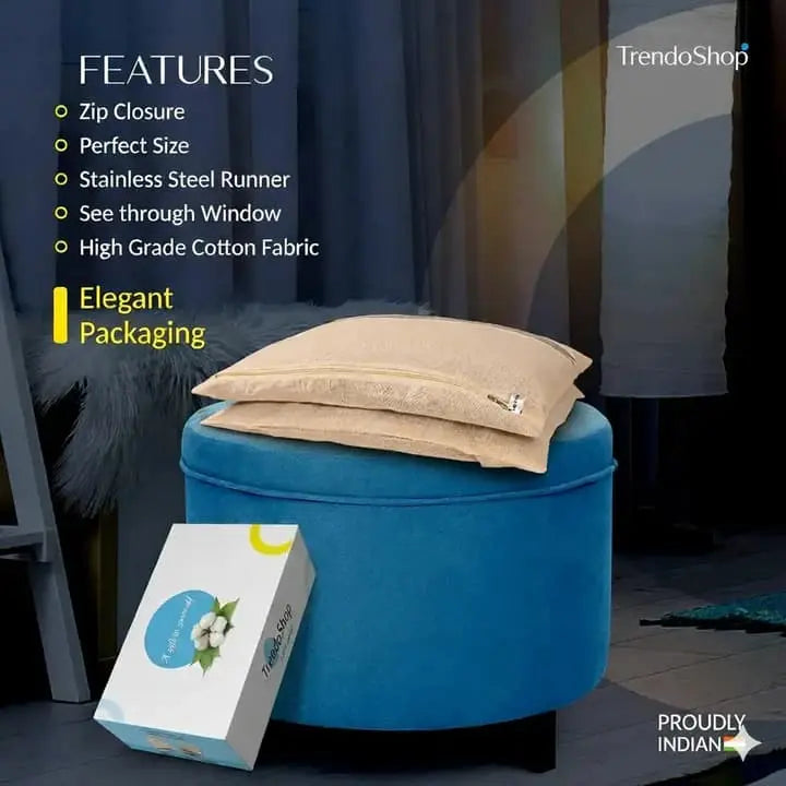 Cotton Saree Cover Bags for Storage – Set of 6 and 12 Large (16.5 x 14.5 Inches) | Zip Closure Clothes Storage Bags with Transparent Mesh Window | Wardrobe Organizer, Beige